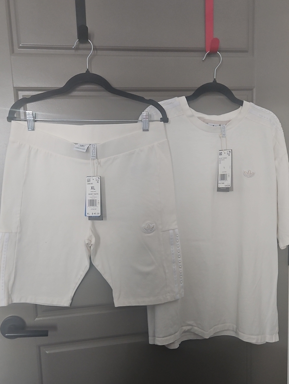 adidas NO DYE Pearl 3 Stripe Short Sleeve Tee and Bike Shorts Set